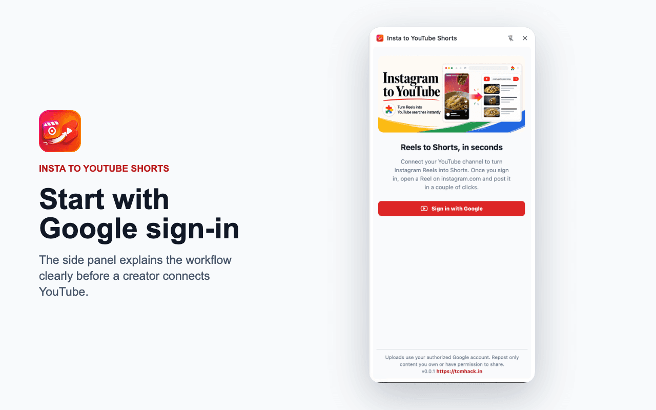 Insta to YouTube Shorts side panel